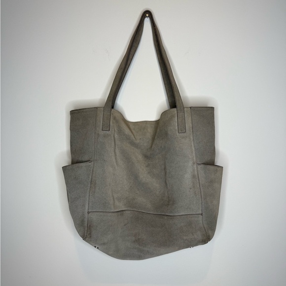 Garnet Hill Suede Leather Gray Tote Bag Purse Slouchy Boho Magnetic Closure - Picture 1 of 11